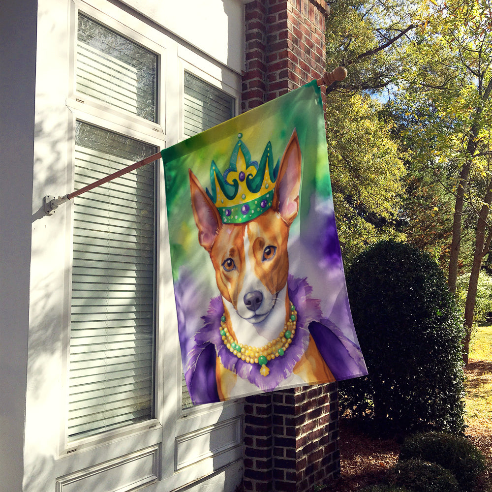 Basenji King of Mardi Gras House Flag 28x40 Porch Sleeve Pole Decorative Outside Yard Banner Artwork Wall Hanging, Polyester