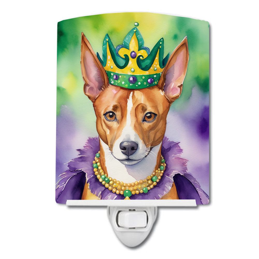 Basenji King of Mardi Gras Ceramic Night Light Compact, UL-Certified, Ideal for Bedroom, Bathroom, Nursery, Hallway, Kitchen, 6x4x3, Multicolor
