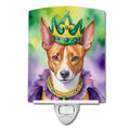 Basenji King of Mardi Gras Ceramic Night Light Compact, UL-Certified, Ideal for Bedroom, Bathroom, Nursery, Hallway, Kitchen, 6x4x3, Multicolor