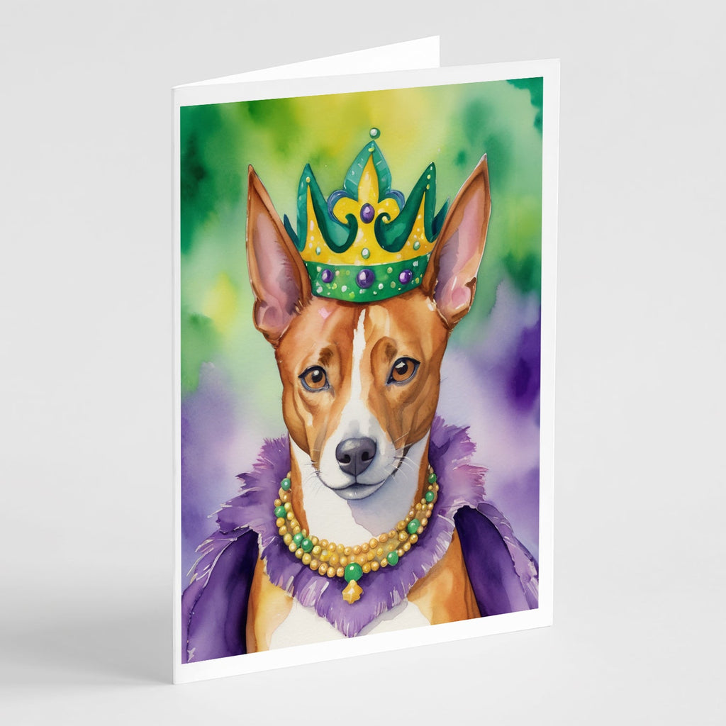 Basenji King of Mardi Gras Greeting Cards Pack of 8 Blank Cards with Envelopes Whimsical A7 Size 5x7