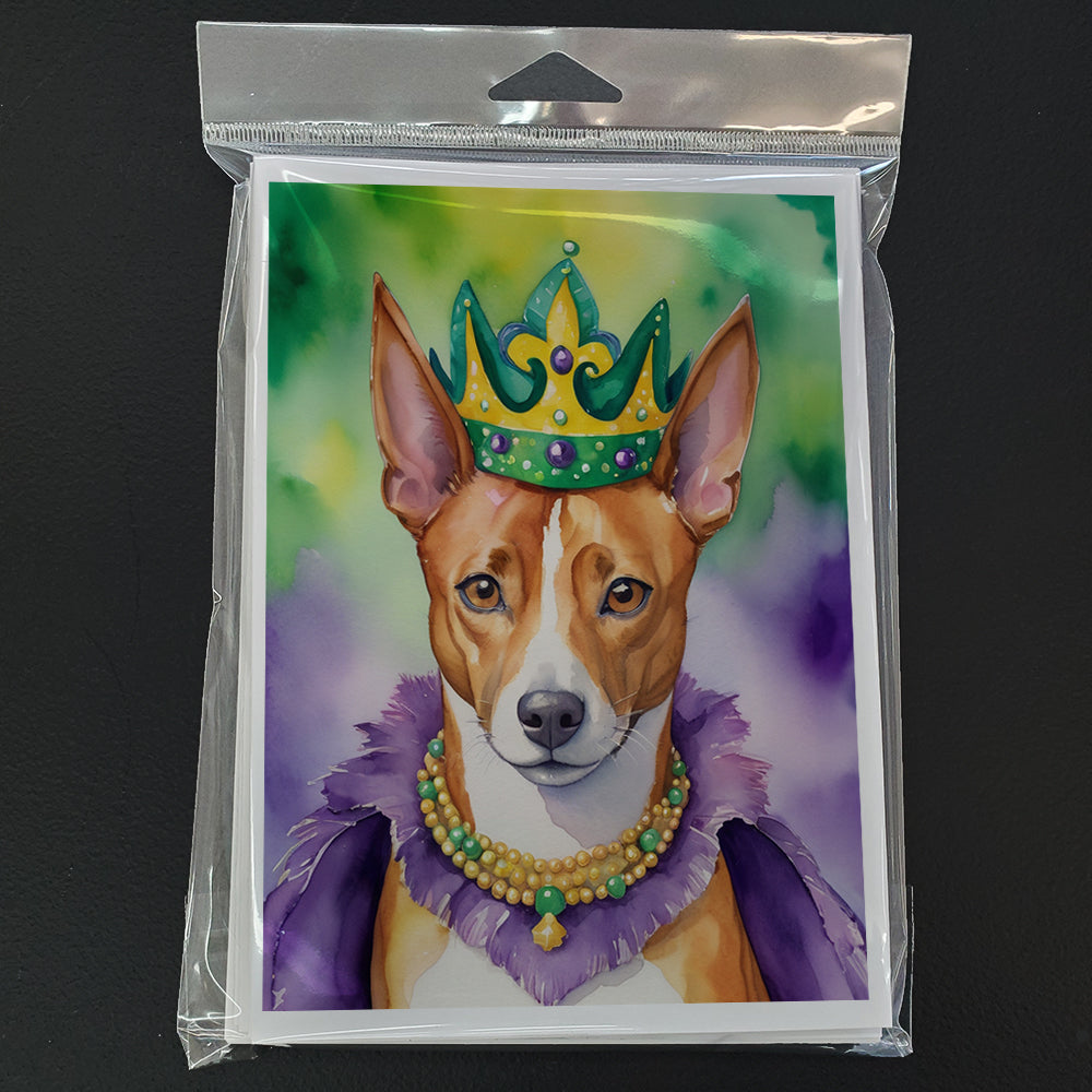 Basenji King of Mardi Gras Greeting Cards Pack of 8 Blank Cards with Envelopes Whimsical A7 Size 5x7
