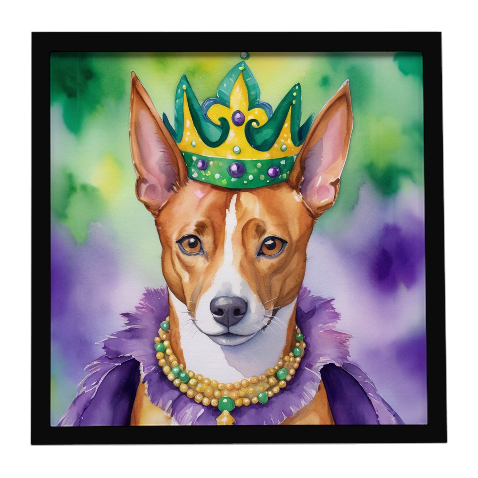 Basenji King of Mardi Gras Framed Metal Print Bathroom, Kitchen, Office, Home Decor Wall Art Ready to Hang, Square, 8X8