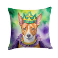Basenji King of Mardi Gras Decorative Throw Pillow 14x14 Indoor Outdoor Accent Cushion, Fabric Cover with Insert for Sofa, Bed, Porch & Living Room