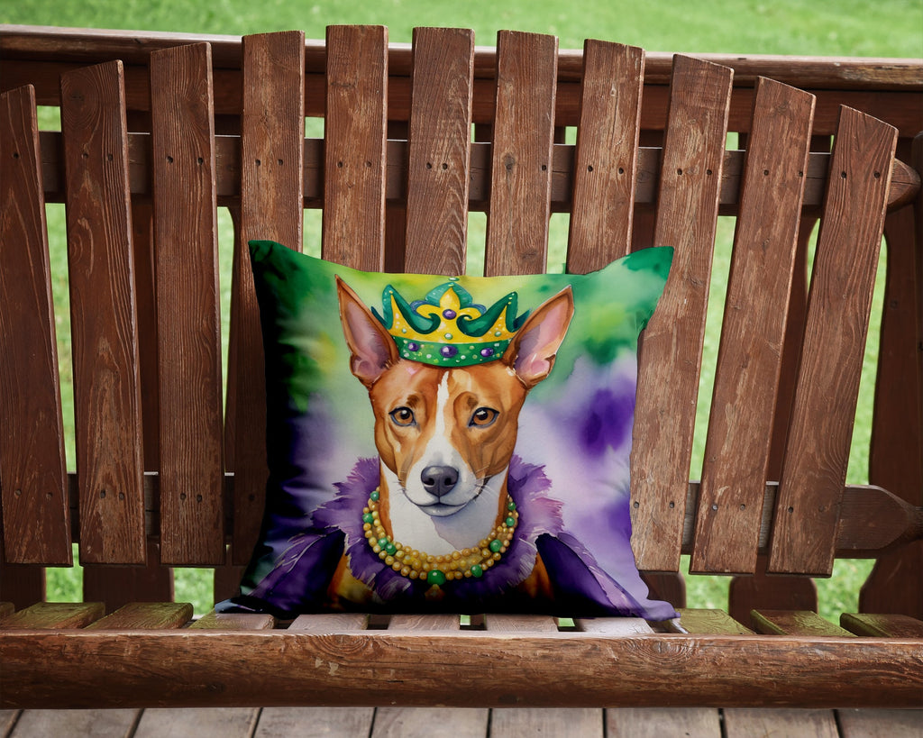 Basenji King of Mardi Gras Decorative Throw Pillow 14x14 Indoor Outdoor Accent Cushion, Fabric Cover with Insert for Sofa, Bed, Porch & Living Room