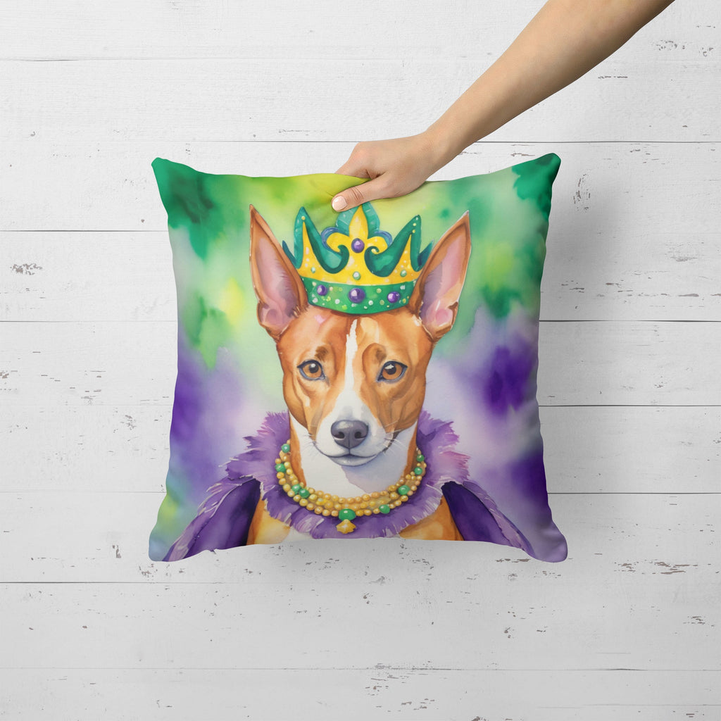 Basenji King of Mardi Gras Decorative Throw Pillow 18x18 Indoor Outdoor Accent Cushion, Fabric Cover with Insert for Sofa, Bed, Porch & Living Room