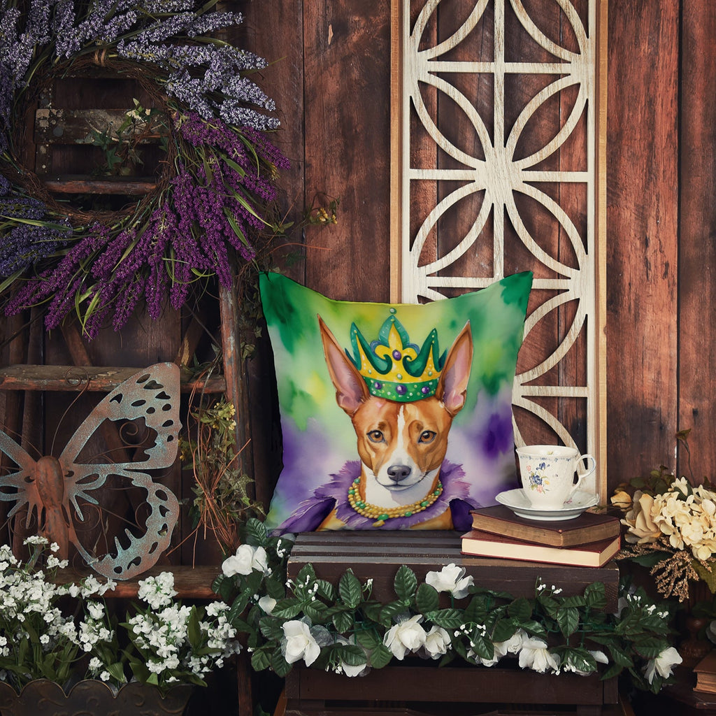 Basenji King of Mardi Gras Decorative Throw Pillow 18x18 Indoor Outdoor Accent Cushion, Fabric Cover with Insert for Sofa, Bed, Porch & Living Room