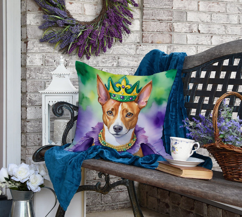 Basenji King of Mardi Gras Decorative Throw Pillow 18x18 Indoor Outdoor Accent Cushion, Fabric Cover with Insert for Sofa, Bed, Porch & Living Room