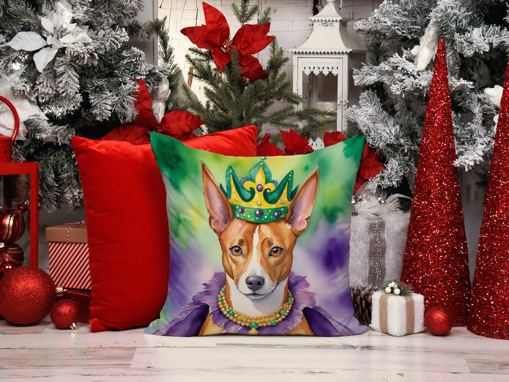 Basenji King of Mardi Gras Decorative Throw Pillow 18x18 Indoor Outdoor Accent Cushion, Fabric Cover with Insert for Sofa, Bed, Porch & Living Room