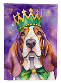 Basset Hound King of Mardi Gras House Flag 28x40 Porch Sleeve Pole Decorative Outside Yard Banner Artwork Wall Hanging, Polyester