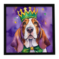 Basset Hound King of Mardi Gras Framed Metal Print Bathroom, Kitchen, Office, Home Decor Wall Art Ready to Hang, Square, 8X8
