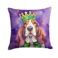 Basset Hound King of Mardi Gras Decorative Throw Pillow 18x18 Indoor Outdoor Accent Cushion, Fabric Cover with Insert for Sofa, Bed, Porch & Living Room