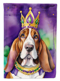 Basset Hound King of Mardi Gras House Flag 28x40 Porch Sleeve Pole Decorative Outside Yard Banner Artwork Wall Hanging, Polyester