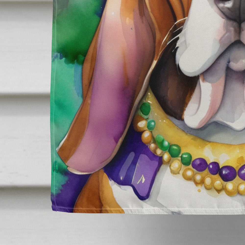 Basset Hound King of Mardi Gras House Flag 28x40 Porch Sleeve Pole Decorative Outside Yard Banner Artwork Wall Hanging, Polyester