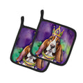 Basset Hound King of Mardi Gras Pot Holder Set of 2 Heat Resistant Quilted Hot Pads 7.5 x 7.5 Inch, Insulated Kitchen Trivets for Cooking & Baking