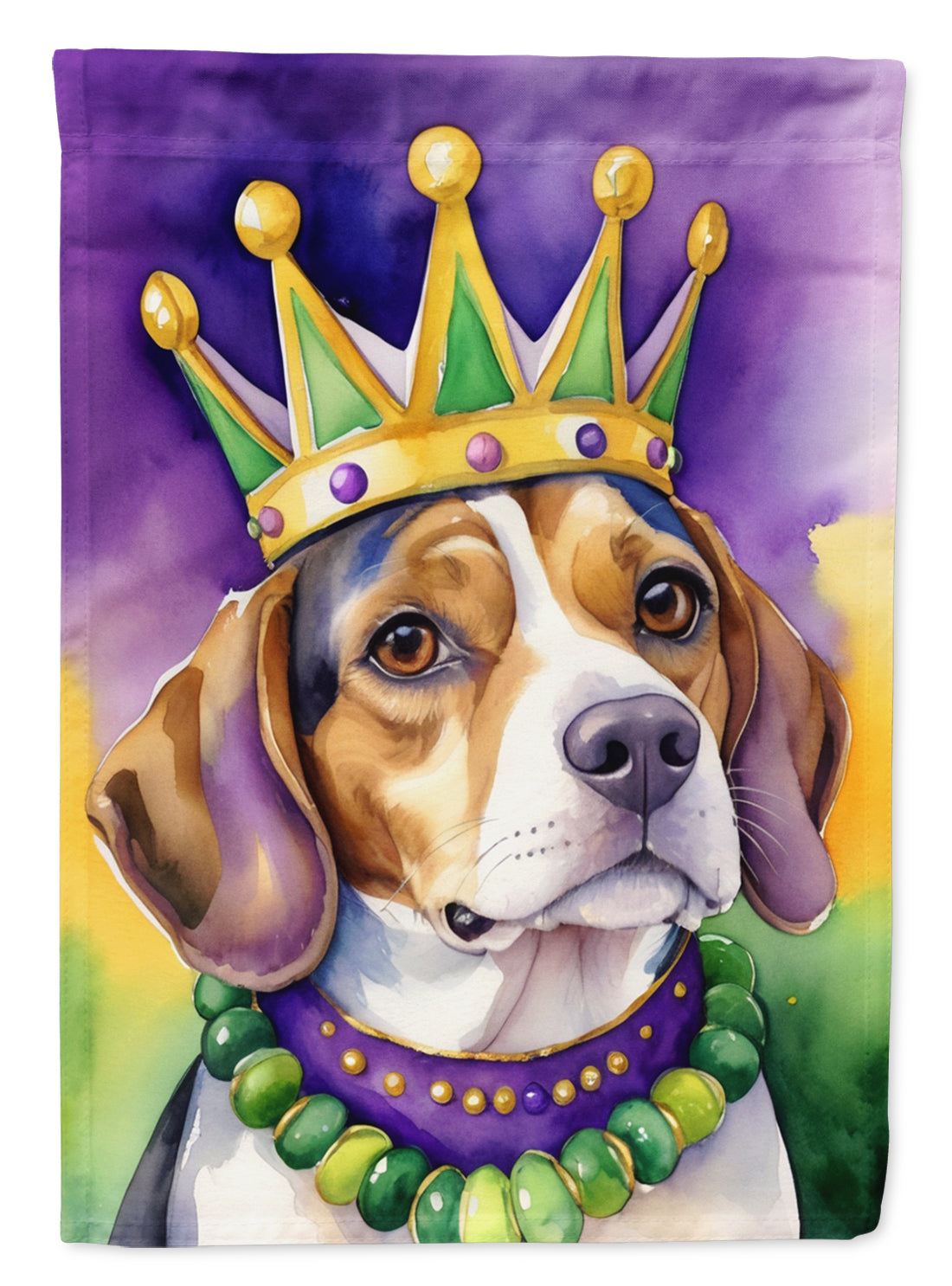 Beagle King of Mardi Gras House Flag 28x40 Porch Sleeve Pole Decorative Outside Yard Banner Artwork Wall Hanging, Polyester