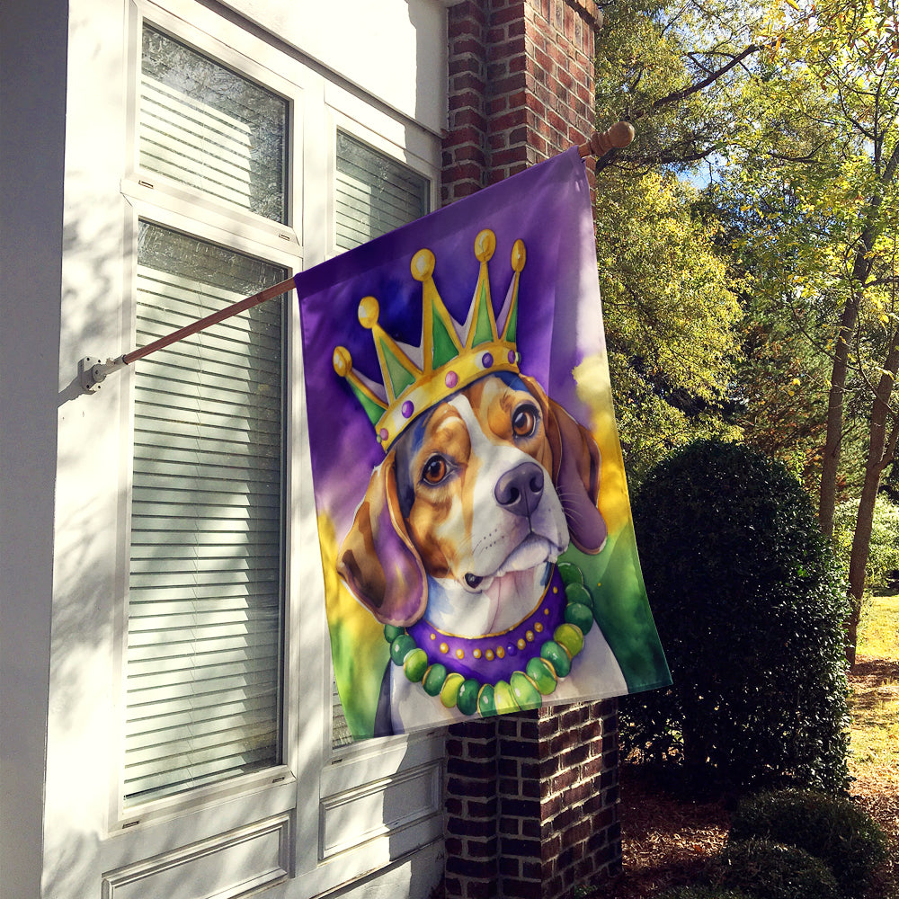 Beagle King of Mardi Gras House Flag 28x40 Porch Sleeve Pole Decorative Outside Yard Banner Artwork Wall Hanging, Polyester