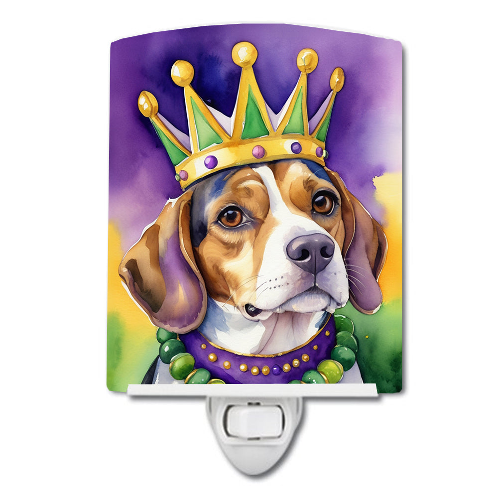 Beagle King of Mardi Gras Ceramic Night Light Compact, UL-Certified, Ideal for Bedroom, Bathroom, Nursery, Hallway, Kitchen, 6x4x3, Multicolor