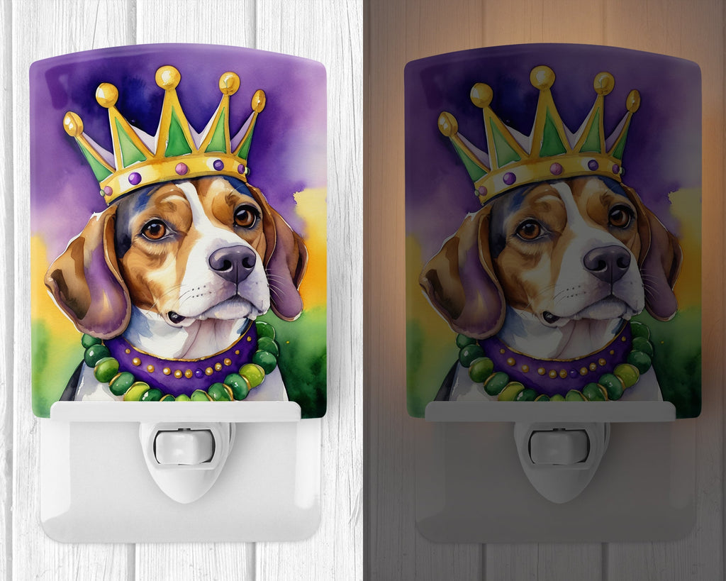 Beagle King of Mardi Gras Ceramic Night Light Compact, UL-Certified, Ideal for Bedroom, Bathroom, Nursery, Hallway, Kitchen, 6x4x3, Multicolor