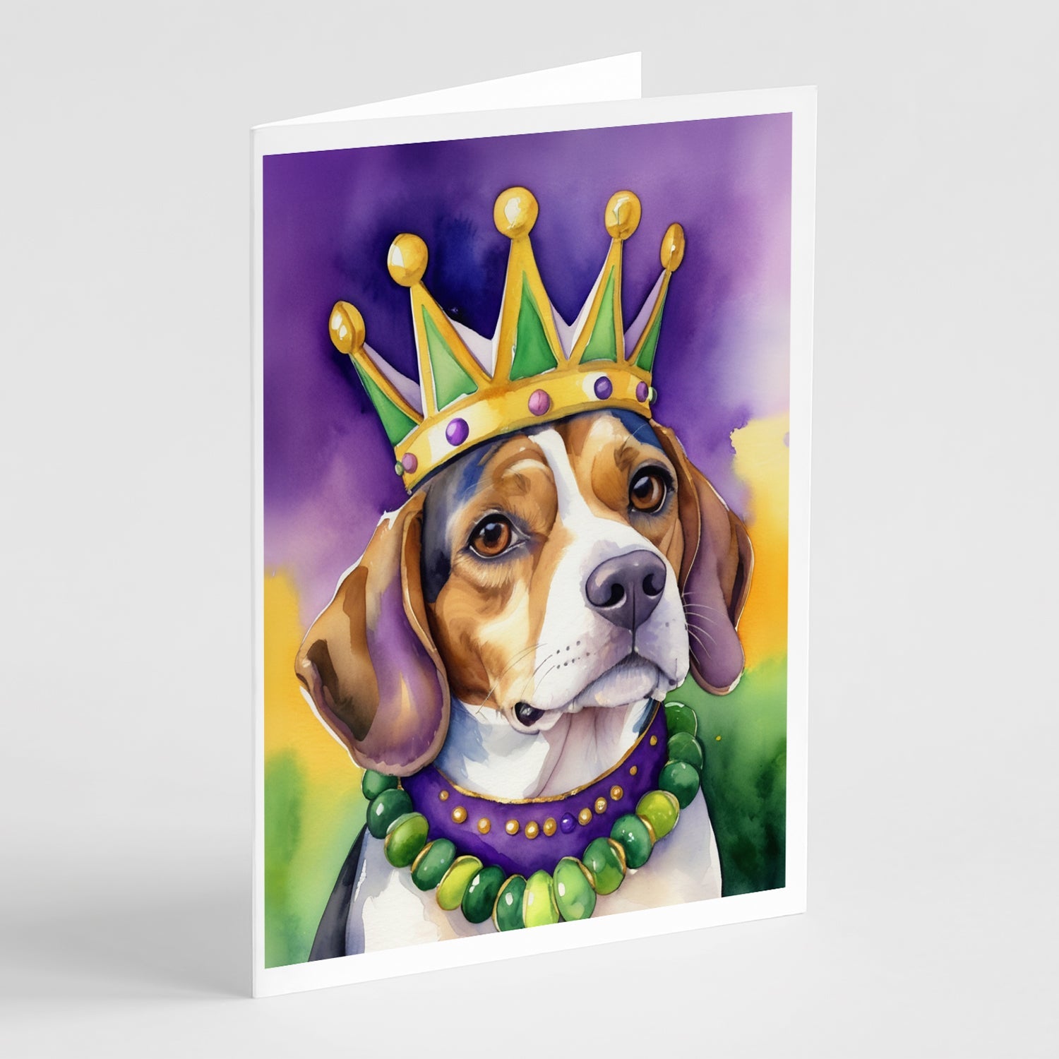 Beagle King of Mardi Gras Greeting Cards Pack of 8 Blank Cards with Envelopes Whimsical A7 Size 5x7