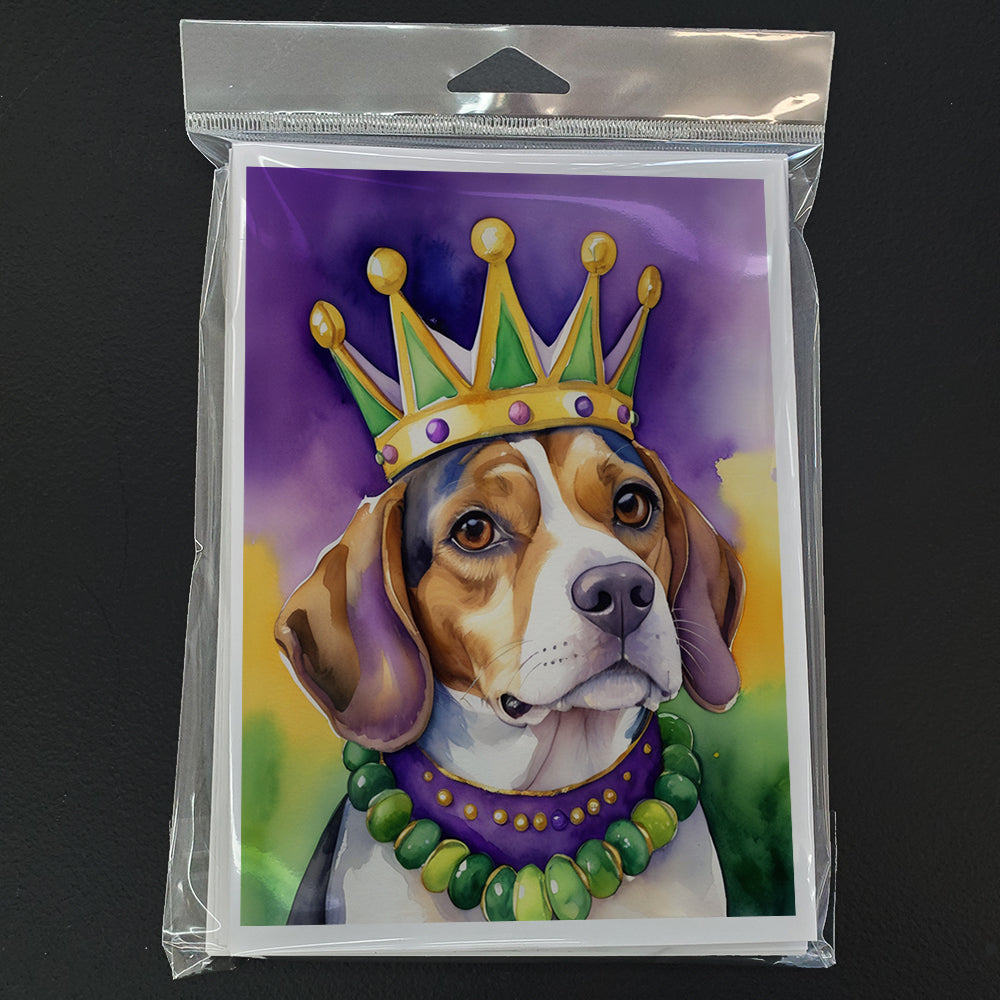 Beagle King of Mardi Gras Greeting Cards Pack of 8 Blank Cards with Envelopes Whimsical A7 Size 5x7