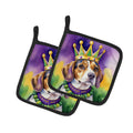 Beagle King of Mardi Gras Pot Holder Set of 2 Heat Resistant Quilted Hot Pads 7.5 x 7.5 Inch, Insulated Kitchen Trivets for Cooking & Baking