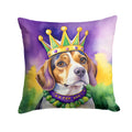 Beagle King of Mardi Gras Decorative Throw Pillow 14x14 Indoor Outdoor Accent Cushion, Fabric Cover with Insert for Sofa, Bed, Porch & Living Room