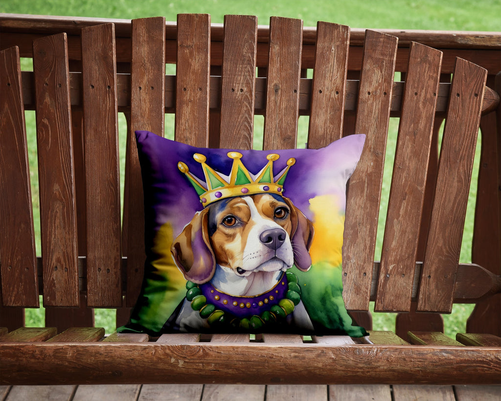 Beagle King of Mardi Gras Decorative Throw Pillow 14x14 Indoor Outdoor Accent Cushion, Fabric Cover with Insert for Sofa, Bed, Porch & Living Room