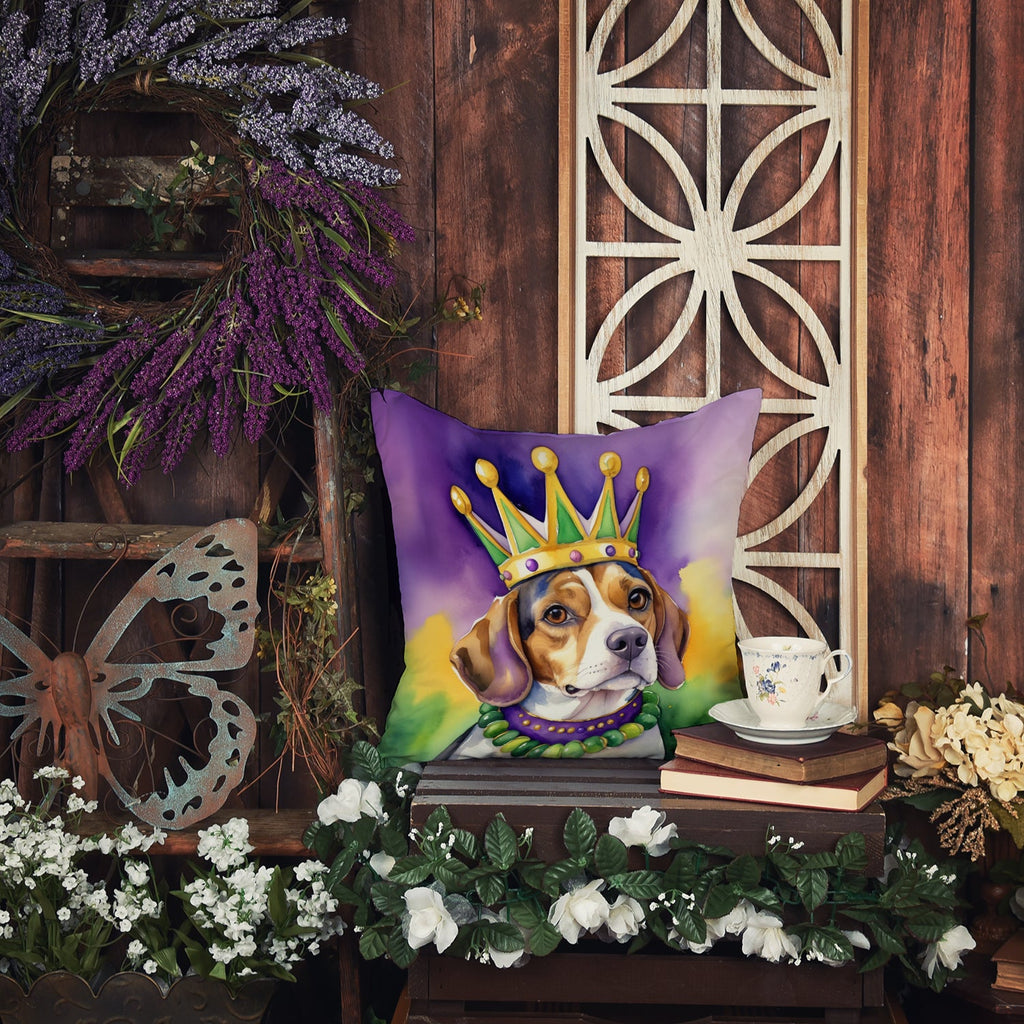 Beagle King of Mardi Gras Decorative Throw Pillow 14x14 Indoor Outdoor Accent Cushion, Fabric Cover with Insert for Sofa, Bed, Porch & Living Room