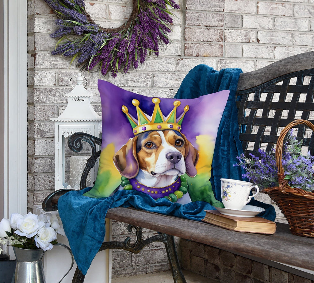 Beagle King of Mardi Gras Decorative Throw Pillow 18x18 Indoor Outdoor Accent Cushion, Fabric Cover with Insert for Sofa, Bed, Porch & Living Room