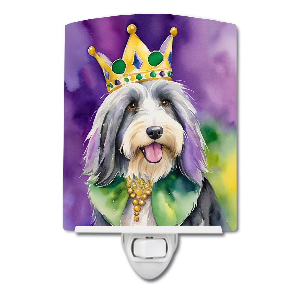 Bearded Collie King of Mardi Gras Ceramic Night Light Compact, UL-Certified, Ideal for Bedroom, Bathroom, Nursery, Hallway, Kitchen, 6x4x3, Multicolor