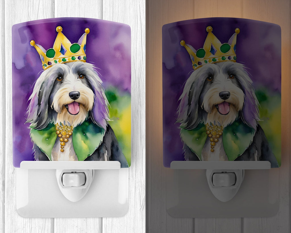 Bearded Collie King of Mardi Gras Ceramic Night Light Compact, UL-Certified, Ideal for Bedroom, Bathroom, Nursery, Hallway, Kitchen, 6x4x3, Multicolor