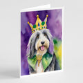 Bearded Collie King of Mardi Gras Greeting Cards Pack of 8 Blank Cards with Envelopes Whimsical A7 Size 5x7
