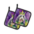 Bearded Collie King of Mardi Gras Pot Holder Set of 2 Heat Resistant Quilted Hot Pads 7.5 x 7.5 Inch, Insulated Kitchen Trivets for Cooking & Baking