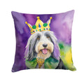 Bearded Collie King of Mardi Gras Decorative Throw Pillow 14x14 Indoor Outdoor Accent Cushion, Fabric Cover with Insert for Sofa, Bed, Porch & Living Room