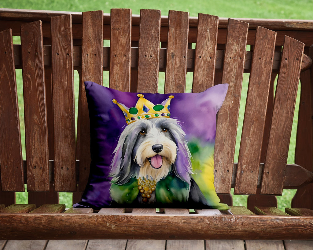 Bearded Collie King of Mardi Gras Decorative Throw Pillow 14x14 Indoor Outdoor Accent Cushion, Fabric Cover with Insert for Sofa, Bed, Porch & Living Room