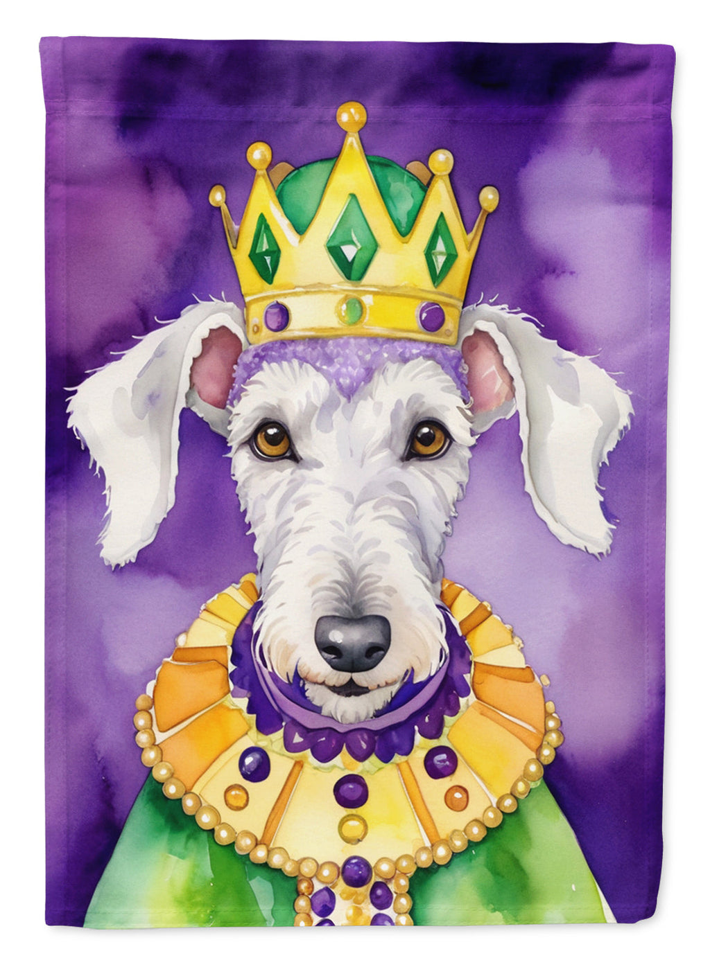 Bedlington Terrier King of Mardi Gras House Flag 28x40 Porch Sleeve Pole Decorative Outside Yard Banner Artwork Wall Hanging, Polyester