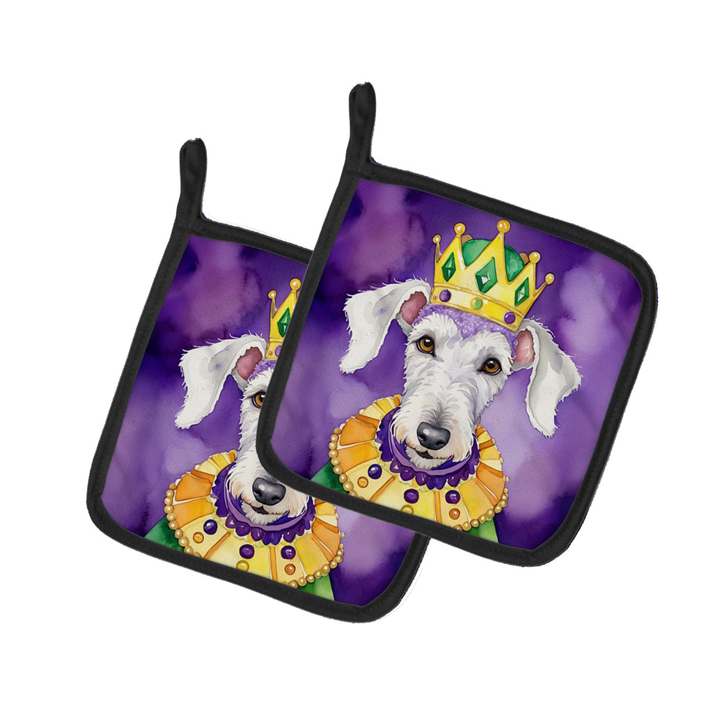 Bedlington Terrier King of Mardi Gras Pot Holder Set of 2 Heat Resistant Quilted Hot Pads 7.5 x 7.5 Inch, Insulated Kitchen Trivets for Cooking & Baking