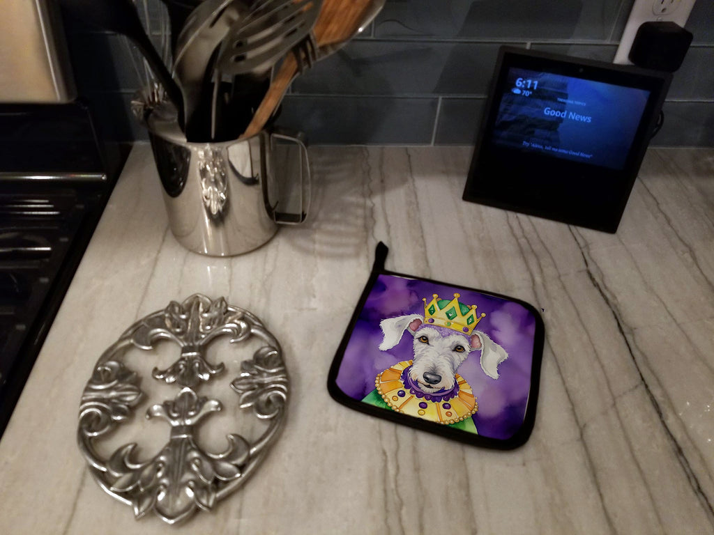Bedlington Terrier King of Mardi Gras Pot Holder Set of 2 Heat Resistant Quilted Hot Pads 7.5 x 7.5 Inch, Insulated Kitchen Trivets for Cooking & Baking