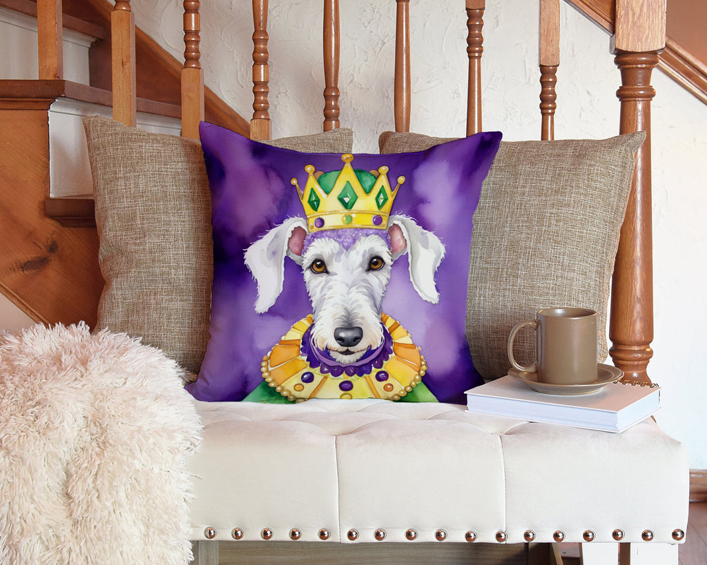 Bedlington Terrier King of Mardi Gras Decorative Throw Pillow 14x14 Indoor Outdoor Accent Cushion, Fabric Cover with Insert for Sofa, Bed, Porch & Living Room