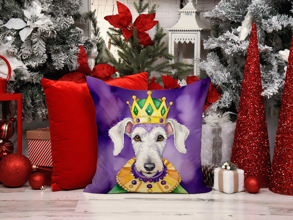 Bedlington Terrier King of Mardi Gras Decorative Throw Pillow 14x14 Indoor Outdoor Accent Cushion, Fabric Cover with Insert for Sofa, Bed, Porch & Living Room