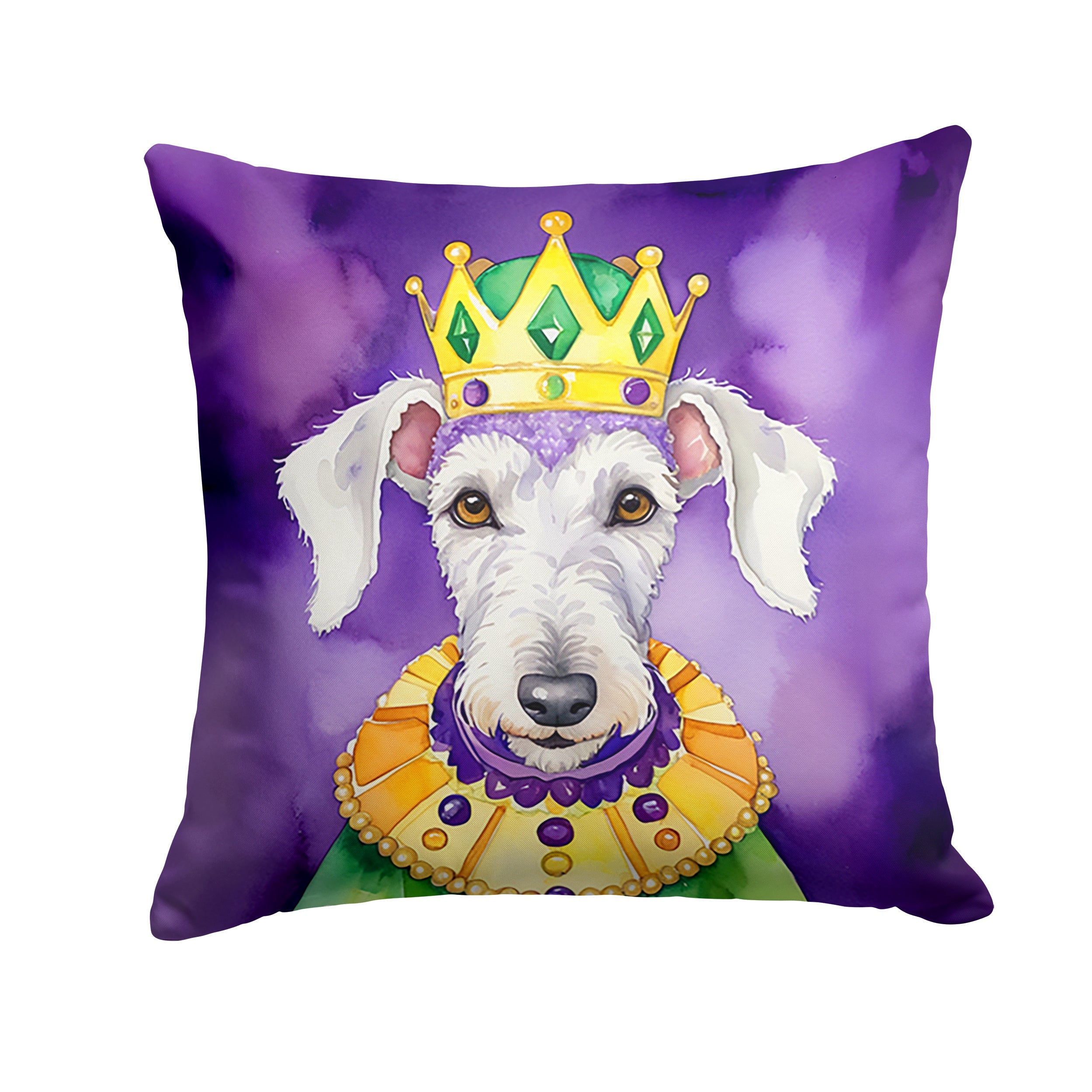 Bedlington Terrier King of Mardi Gras Decorative Throw Pillow 18x18 Indoor Outdoor Accent Cushion, Fabric Cover with Insert for Sofa, Bed, Porch & Living Room