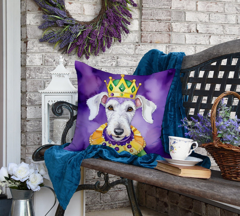 Bedlington Terrier King of Mardi Gras Decorative Throw Pillow 18x18 Indoor Outdoor Accent Cushion, Fabric Cover with Insert for Sofa, Bed, Porch & Living Room
