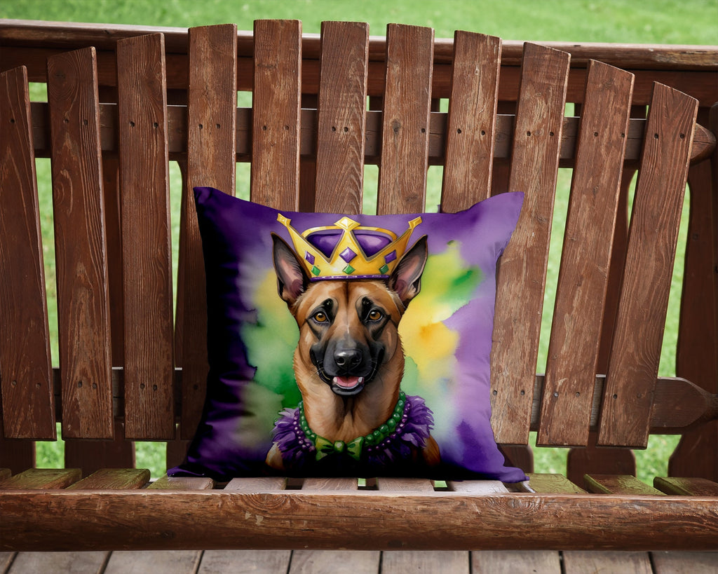 Belgian Malinois King of Mardi Gras Decorative Throw Pillow 14x14 Indoor Outdoor Accent Cushion, Fabric Cover with Insert for Sofa, Bed, Porch & Living Room