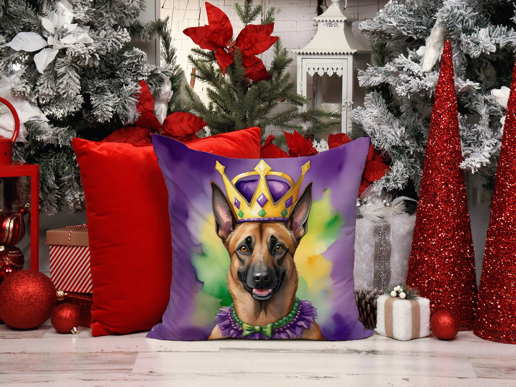 Belgian Malinois King of Mardi Gras Decorative Throw Pillow 14x14 Indoor Outdoor Accent Cushion, Fabric Cover with Insert for Sofa, Bed, Porch & Living Room
