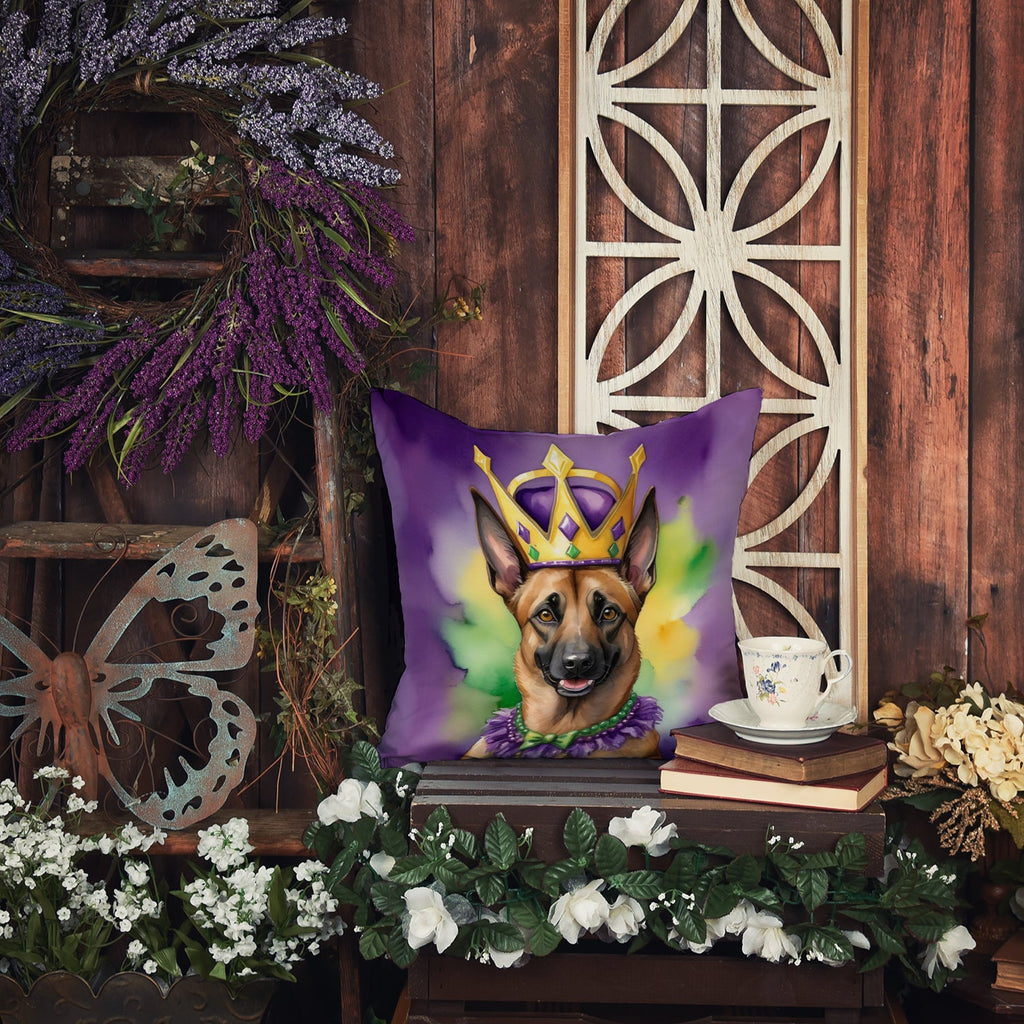 Belgian Malinois King of Mardi Gras Decorative Throw Pillow 18x18 Indoor Outdoor Accent Cushion, Fabric Cover with Insert for Sofa, Bed, Porch & Living Room
