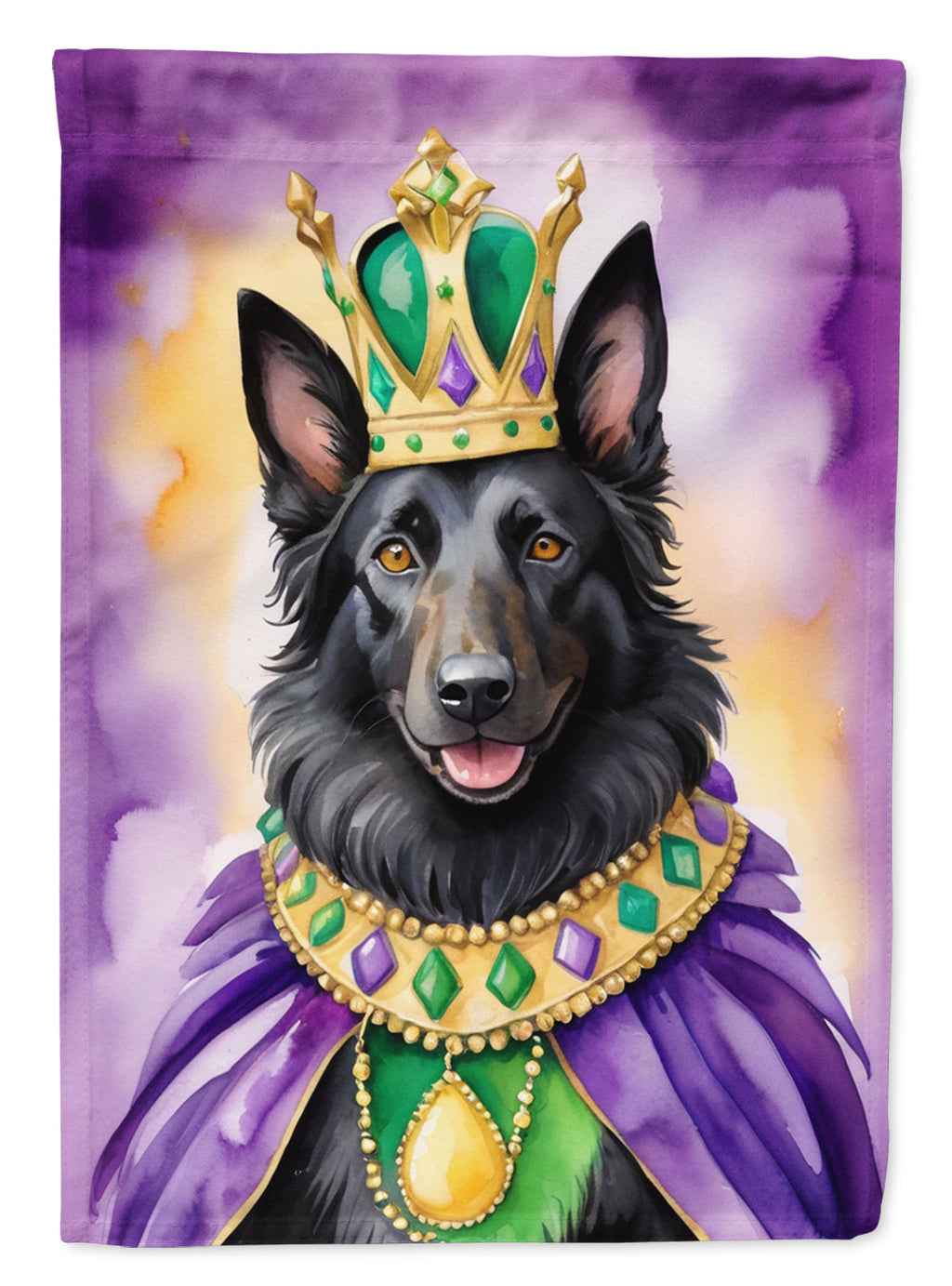 Belgian Sheepdog King of Mardi Gras House Flag 28x40 Porch Sleeve Pole Decorative Outside Yard Banner Artwork Wall Hanging, Polyester