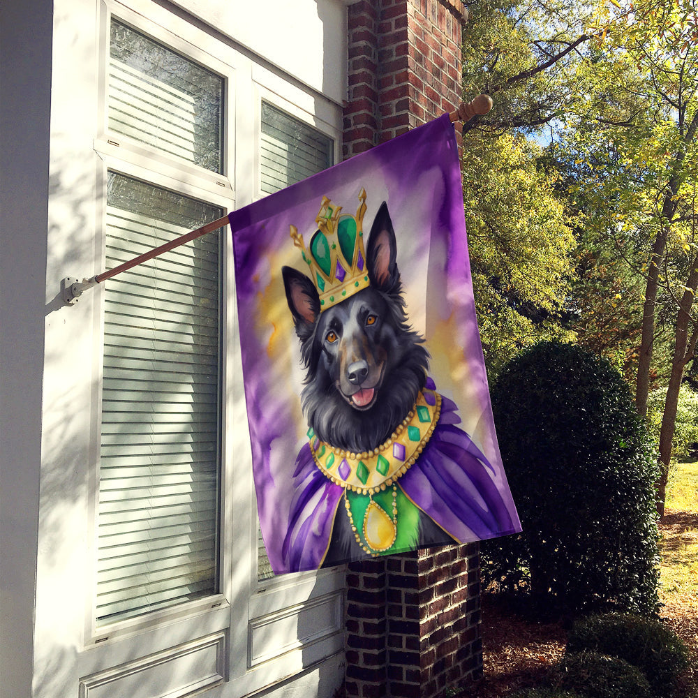 Belgian Sheepdog King of Mardi Gras House Flag 28x40 Porch Sleeve Pole Decorative Outside Yard Banner Artwork Wall Hanging, Polyester