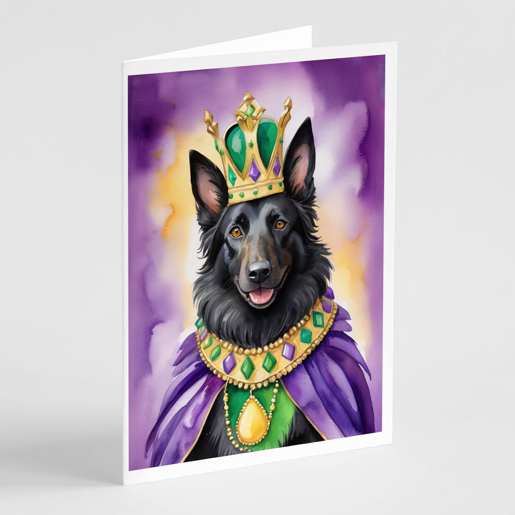 Belgian Sheepdog King of Mardi Gras Greeting Cards Pack of 8 Blank Cards with Envelopes Whimsical A7 Size 5x7