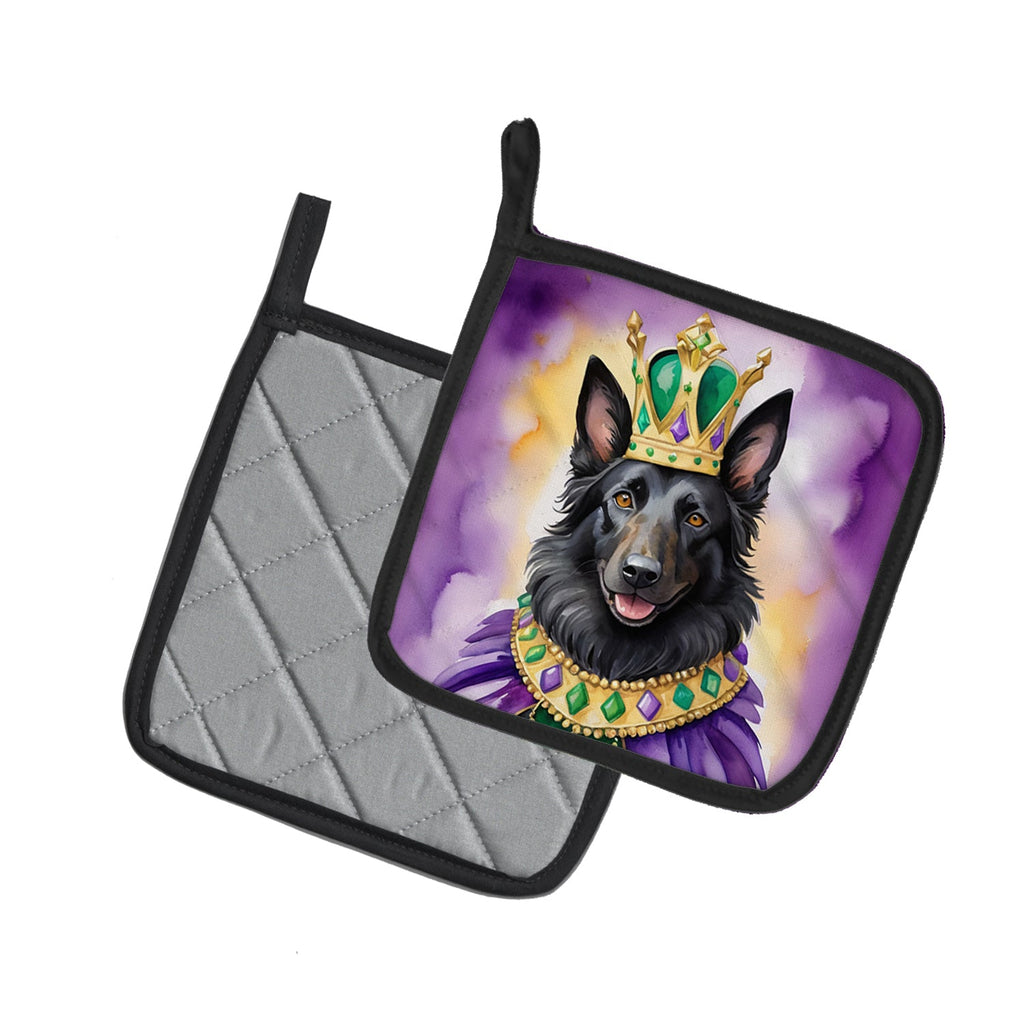 Belgian Sheepdog King of Mardi Gras Pot Holder Set of 2 Heat Resistant Quilted Hot Pads 7.5 x 7.5 Inch, Insulated Kitchen Trivets for Cooking & Baking