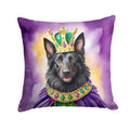 Belgian Sheepdog King of Mardi Gras Decorative Throw Pillow 14x14 Indoor Outdoor Accent Cushion, Fabric Cover with Insert for Sofa, Bed, Porch & Living Room